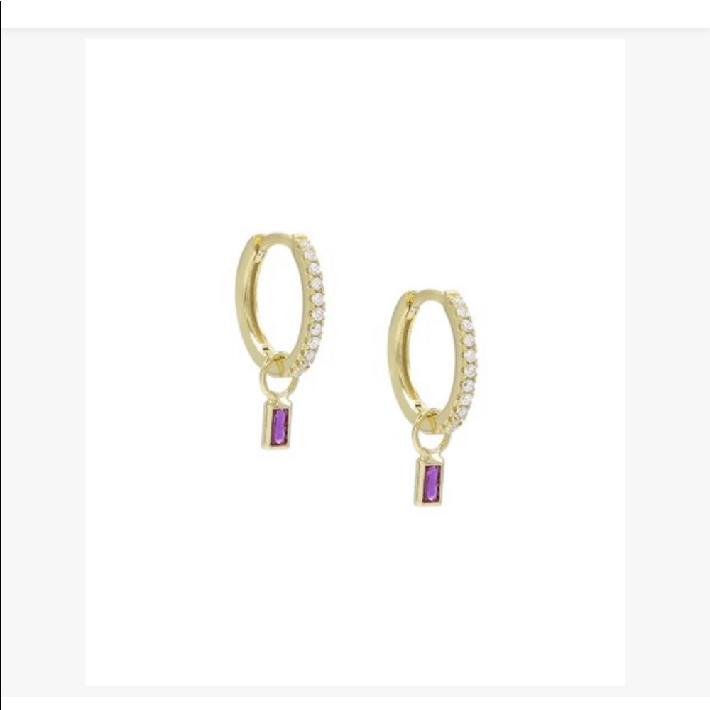 Dark Pink & 18k Gold-Plated Charm Hoop Earrings